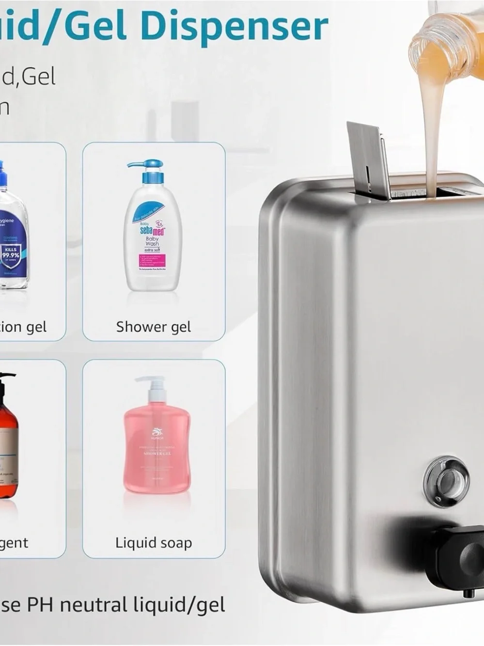 Commercial Wall Mount Soap Dispenser - Stainless Steel Bathroom Hand Soap 38.8oz